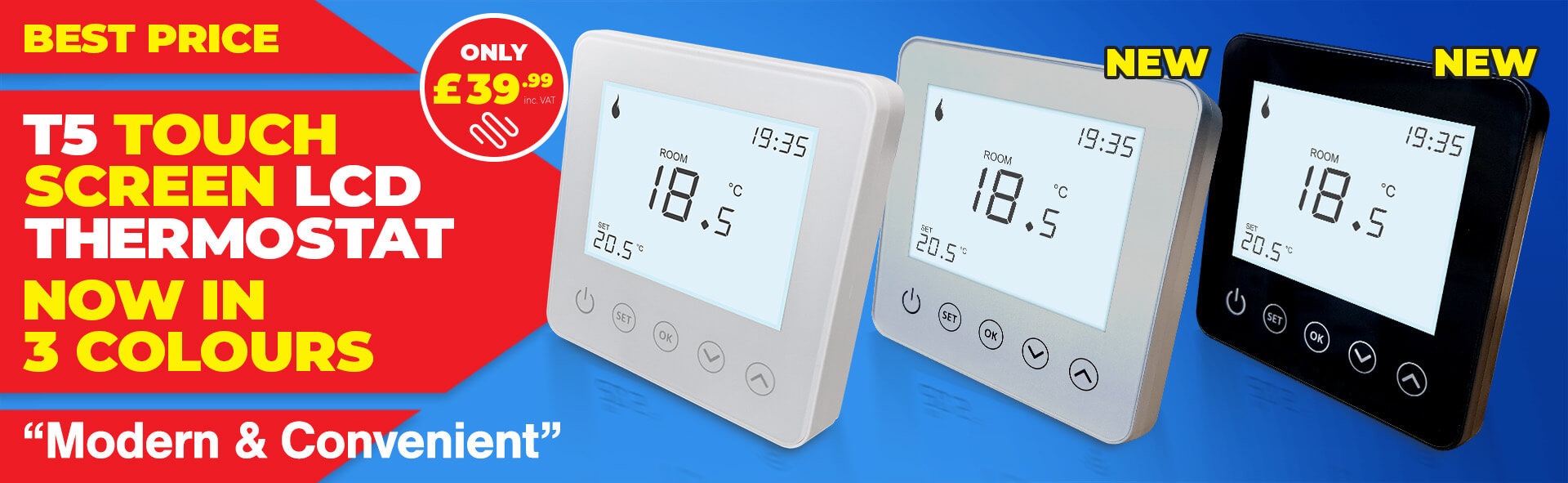 Underfloor Heating World T5 Touchscreen Thermostat Now In 3-Colours